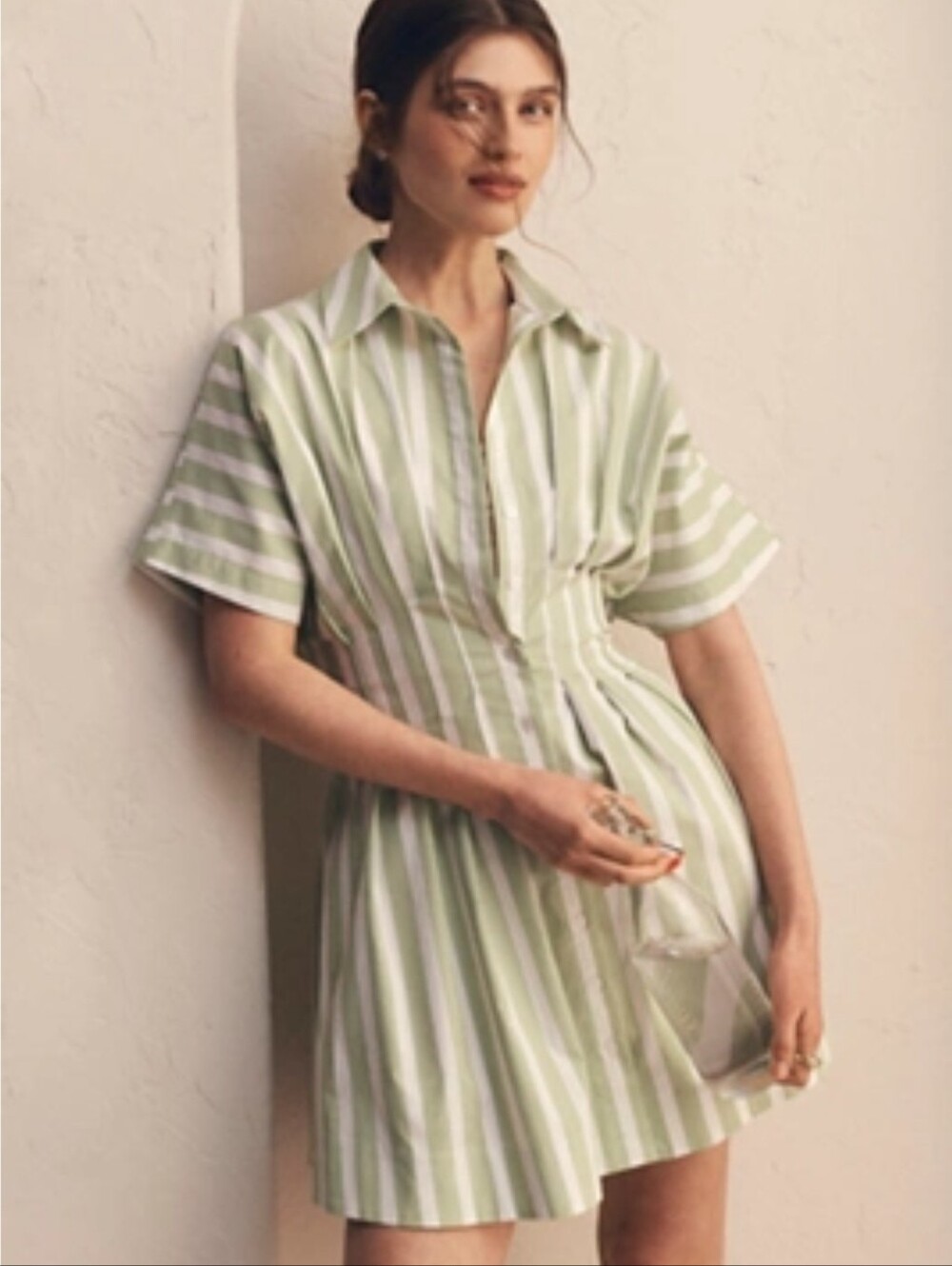 Anthropologie Exquise Tobie Mini Shirtdress Green Striped L